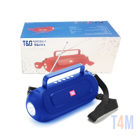 COLUNA BLUETOOTH PORTÁTIL T&G TG-803 USB/FM/HANDSFREE/AUX/LANTERNA AZUL